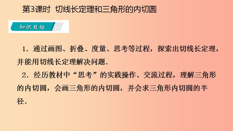 九年级数学上册 第24章 圆 24.2 点和圆、直线和圆的位置关系 24.2.2 切线长定理和三角形的内切圆（听课） .ppt_第3页