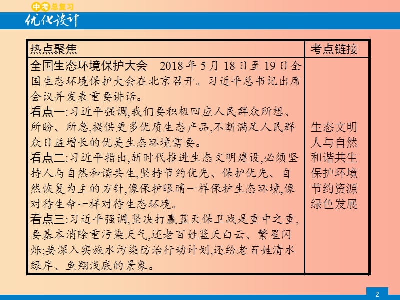 安徽省2019年中考道德与法治总复习 第二编 能力素养提升 第一部分 时政热点突破 专题8 绿色发展 生态文明.ppt_第2页