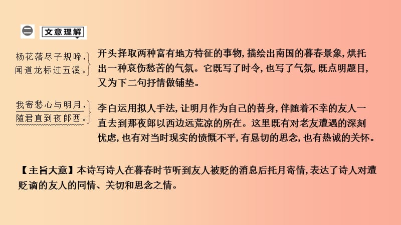 中考语文总复习 第一部分 教材基础自测 七上 古诗文 古代诗歌四首 闻王昌龄左迁龙标遥有此寄 .ppt_第2页