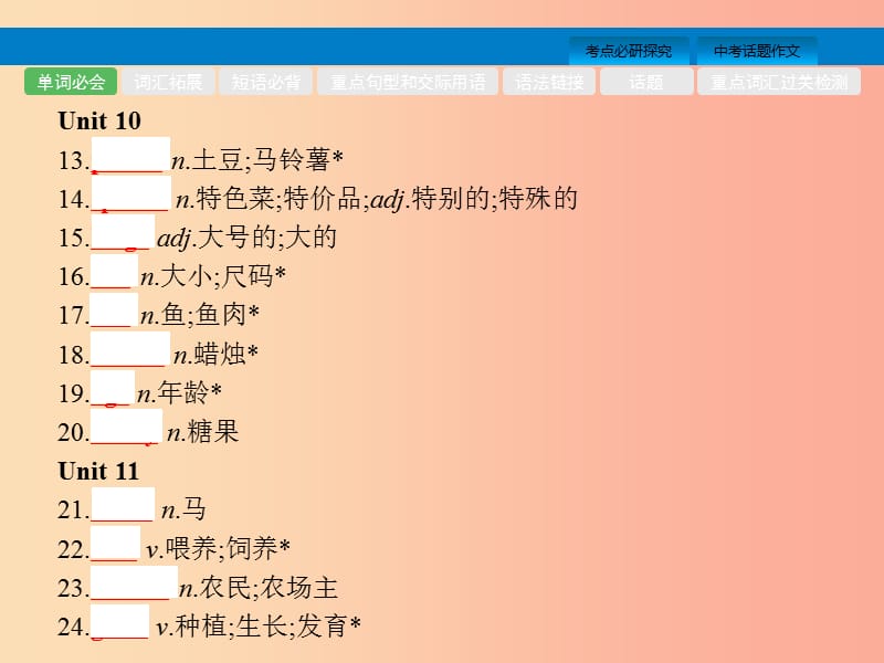 （课标通用）安徽省2019年中考英语总复习 第二部分 七下 第5课时 Unit 9-12课件.ppt_第3页