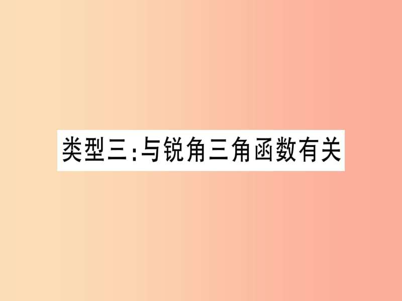 2019中考数学总复习 第2轮 中档题突破 专项突破7 圆中证明与计算 类型3 与锐角三角函数有关习题课件.ppt_第1页