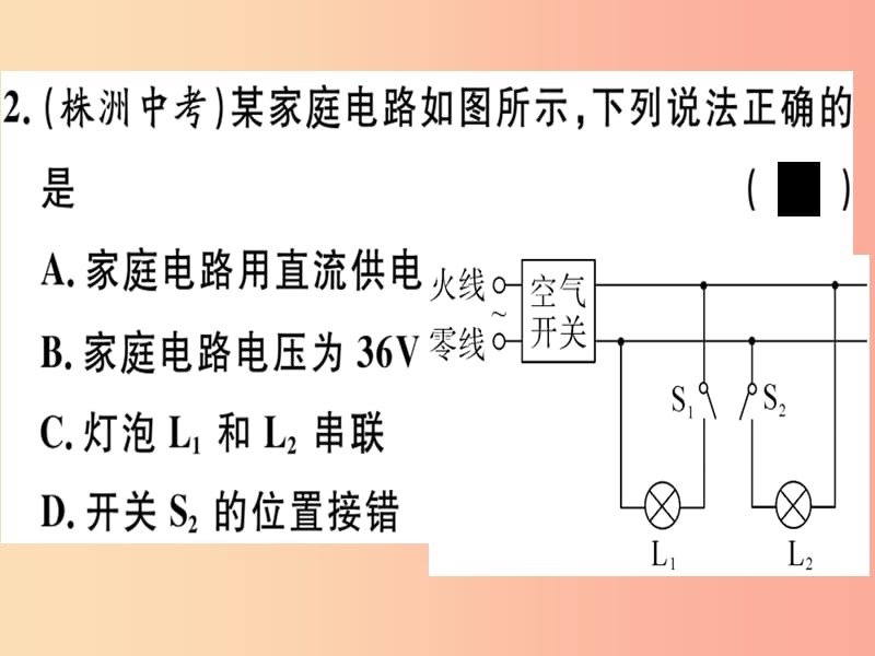 九年级物理下册 专项五 第3讲 家庭电路、安全用电习题课件 （新版）粤教沪版.ppt_第2页