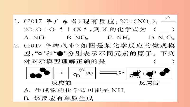 2019年中考化学总复习第一轮复习系统梳理夯基固本第9讲质量守恒定律如何正确书写化学方程式练习课件.ppt_第2页