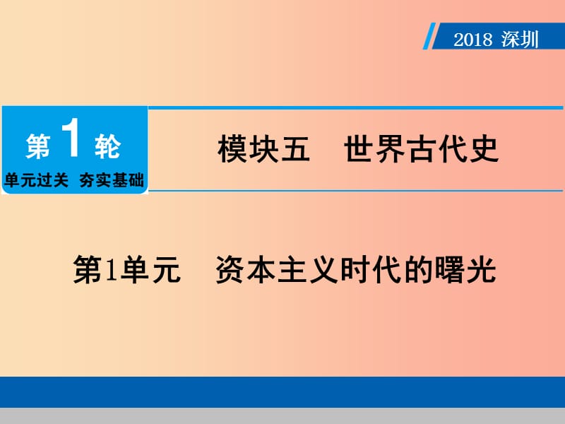 广东省2019年中考历史总复习 第1轮 模块五 世界近代史 第1单元 资本主义时代的曙光课件.ppt_第1页