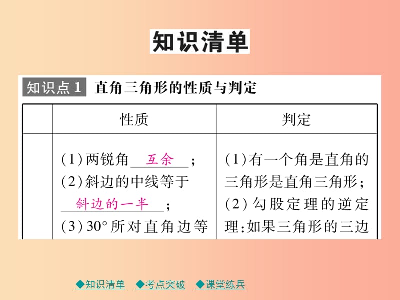 2019年中考数学总复习第一部分考点梳理第四章图形的性质第21课时直角三角形与勾股定理课件.ppt_第2页