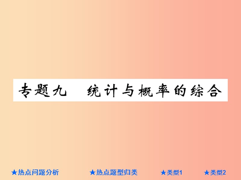 2019年中考数学总复习 第二部分 重点专题提升 专题九 统计与概率的综合课件.ppt_第1页