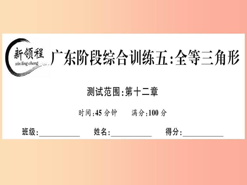 广东专用八年级数学上册阶段综合训练五全等三角形课件 新人教版.ppt_第1页