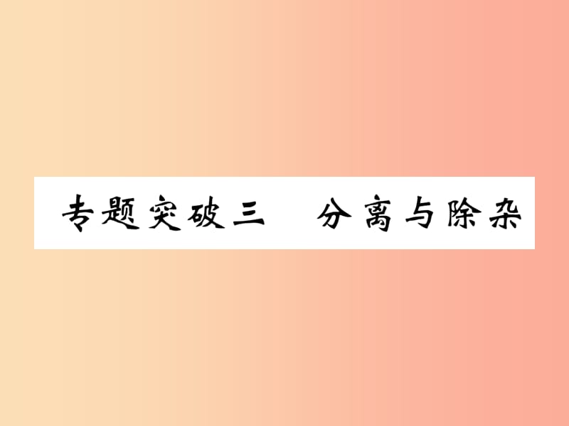 （百色專版）2019屆中考化學復習 第2編 重點專題突破篇 專題突破3 分離與除雜（精練）課件.ppt_第1頁