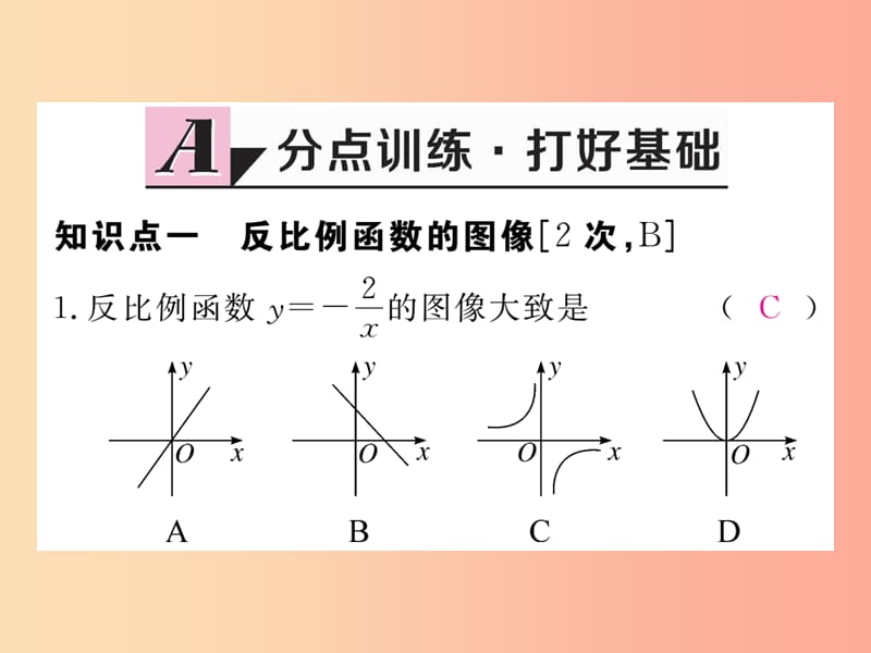 九年级数学上册 第27章 反比例函数 27.2 反比例函数的图像和性质 第1课时 反比例函数的图像练习 冀教版.ppt_第2页