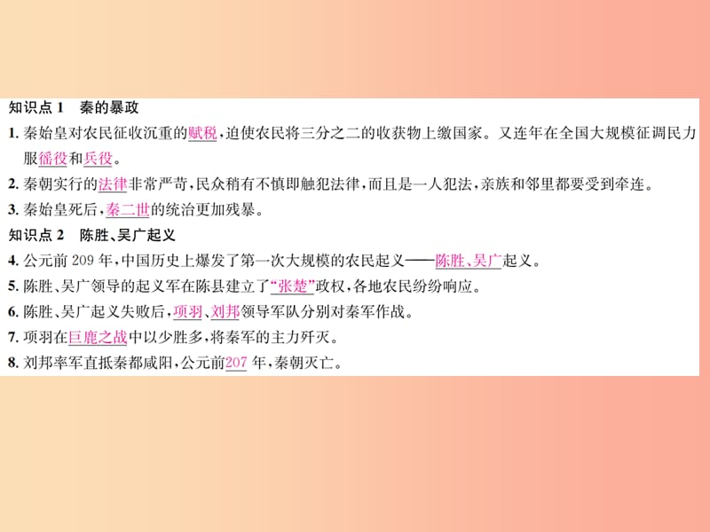 2019年秋七年级历史上册 第10课 秦末农民大起义习题课件 新人教版.ppt_第2页