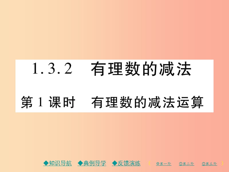 七年级数学上册 第一章 有理数 1.3 有理数的加减法 1.3.2 有理数的减法 第1课时 有理数的减法运算作业 .ppt_第1页