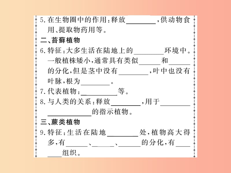 2019年七年级生物上册第3单元第1章第一节藻类苔藓和蕨类植物习题课件 新人教版.ppt_第3页