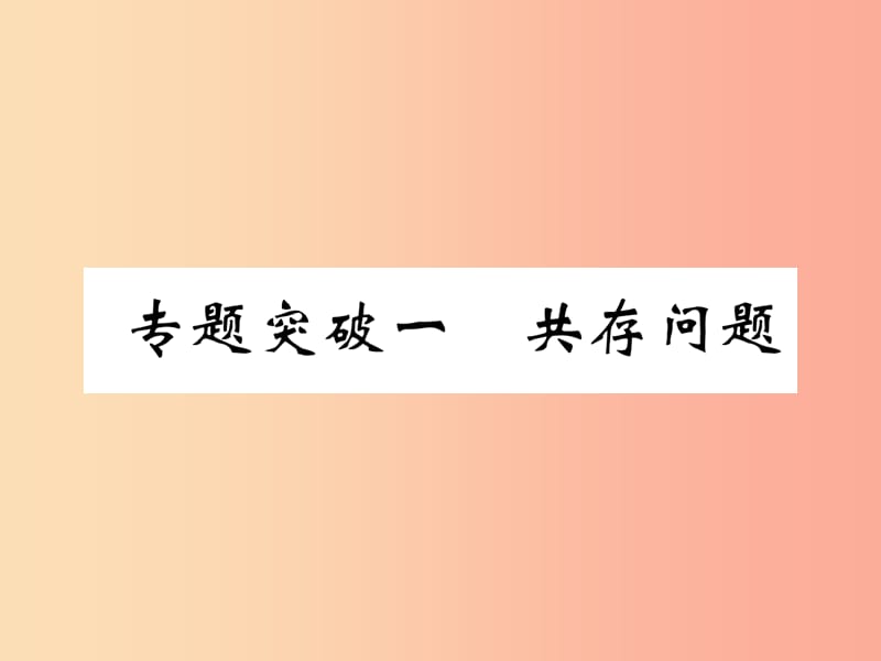 （百色专版）2019届中考化学毕业总复习 第2编 重点专题突破篇 专题突破1 共存问题课件.ppt_第1页