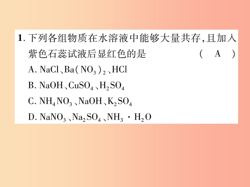 （百色专版）2019届中考化学毕业总复习 第2编 重点专题突破篇 专题突破1 共存问题课件.ppt_第2页