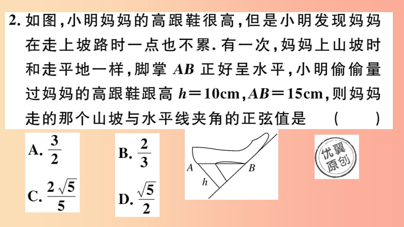 九年级数学下册第一章直角三角形的边角关系1.1锐角三角函数第2课时正弦与余弦习题讲评北师大版.ppt_第3页