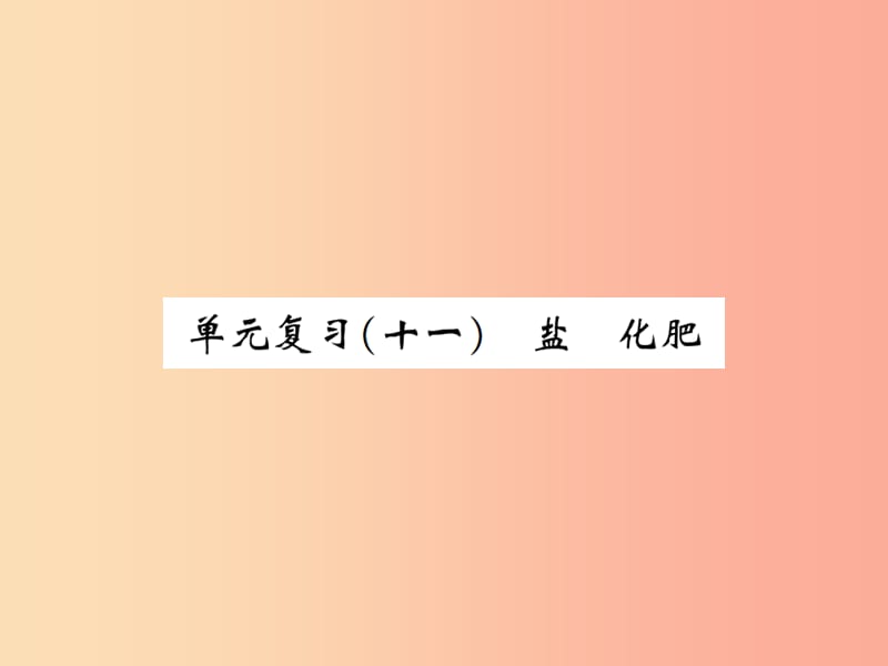 2019届九年级化学下册 第十一单元 盐 化肥 单元复习（十一）盐 化肥复习课件 新人教版.ppt_第1页