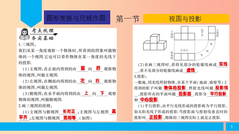 2019届中考数学复习 第5章 图形的变换与尺规作图 第1节 视图与投影课件.ppt_第1页