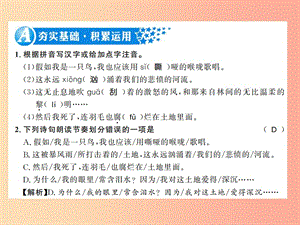 （廣西專版）2019年九年級語文上冊 第一單元 第2課 我愛這土地習題課件 新人教版.ppt