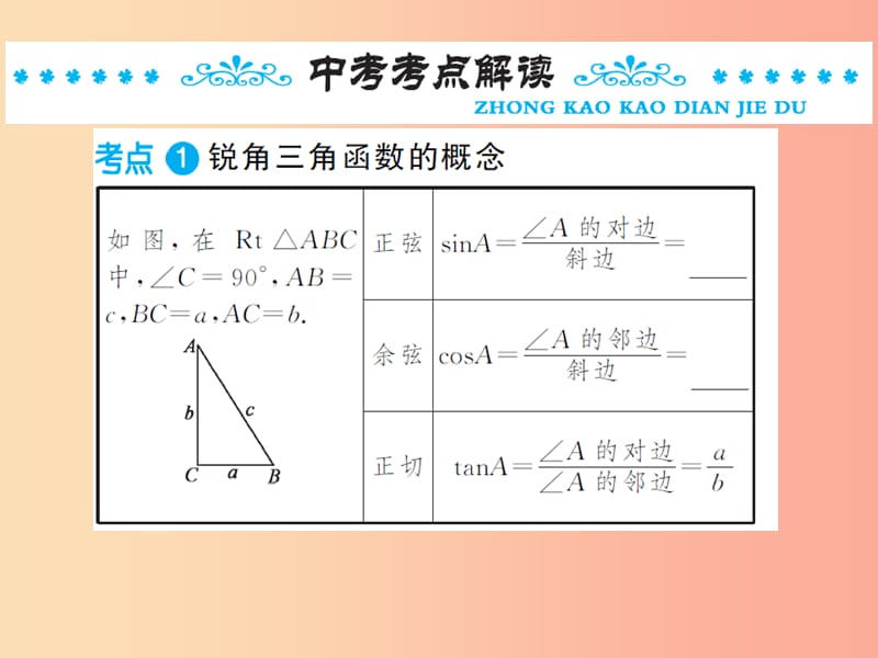 2019年中考数学总复习 第四章 第六节 锐角三角函数及其应用课件.ppt_第2页