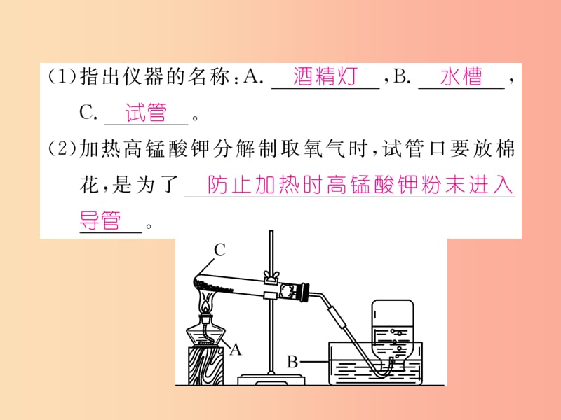 2019秋九年级化学上册 第2单元 我们周围的空气 实验活动1 氧气的实验室制取与性质作业课件 新人教版.ppt_第3页