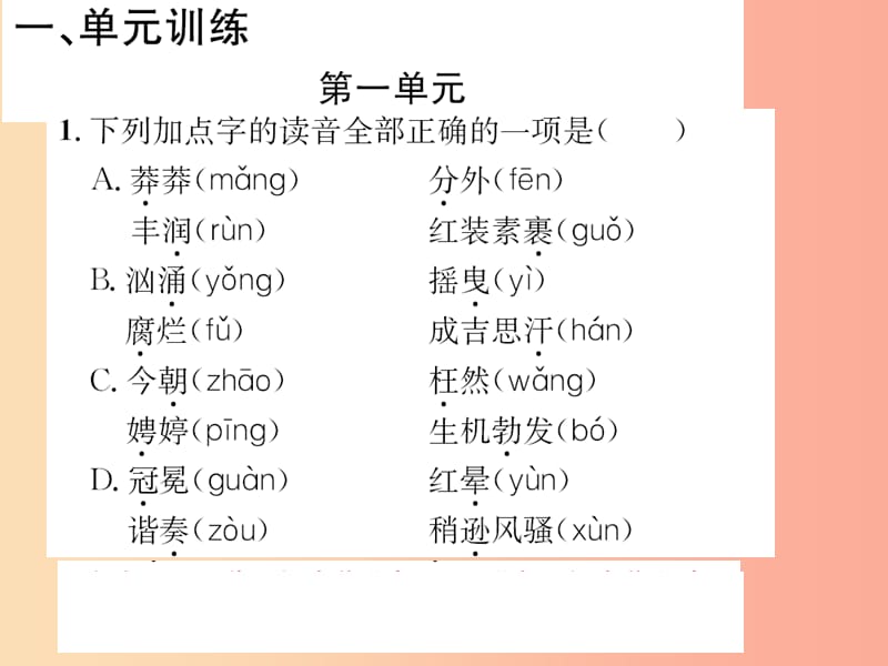 2019年九年级语文上册 专项复习一 字音与字形习题课件 新人教版.ppt_第2页