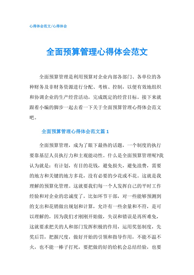 全面预算管理心得体会范文.doc_第1页