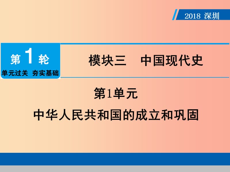 广东省深圳市2019年中考历史总复习 第1轮 模块三 中国现代史 第1单元 中华人民共和国的成立和巩固课件.ppt_第1页