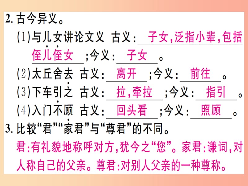 （江西专版）2019年七年级语文上册 专题八 课内文言文梳理习题课件 新人教版.ppt_第3页