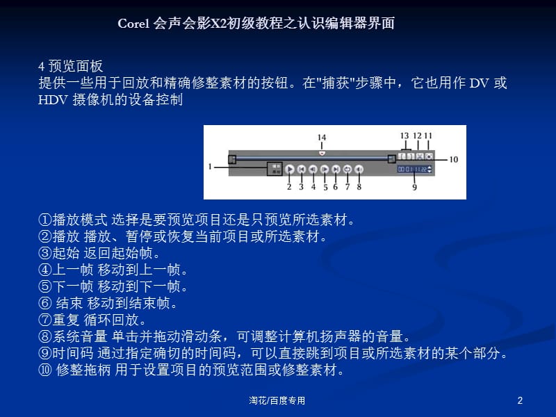 Corel会声会影X2初级教程之认识编辑器界面.ppt_第2页