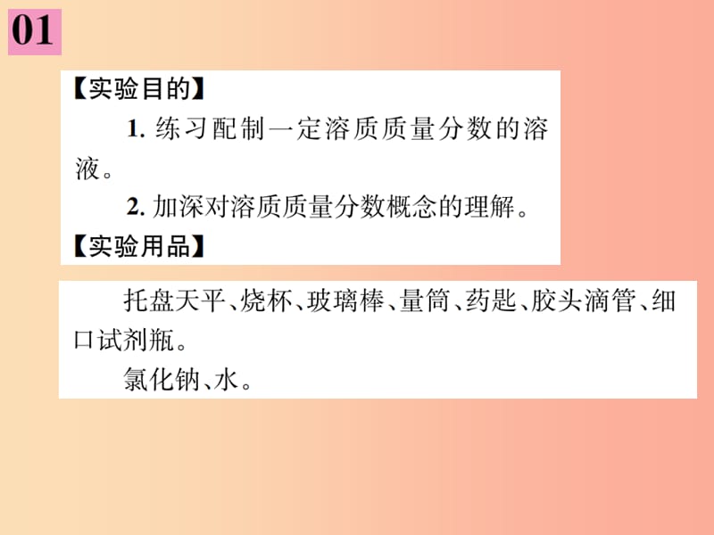 2019届九年级化学下册 第九单元 溶液 实验活动5 一定溶质质量分数的氯化钠溶液的配制复习课件 新人教版.ppt_第2页