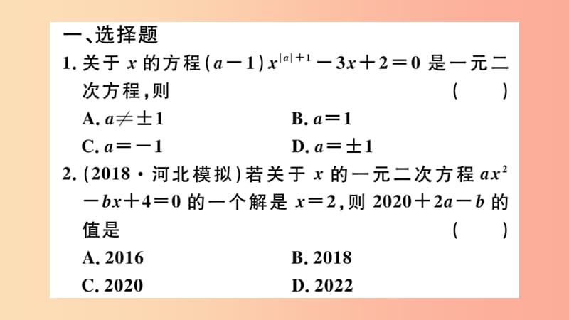 2019春九年级数学下册 专项训练一 一元二次方程习题讲评课件 新人教版.ppt_第2页