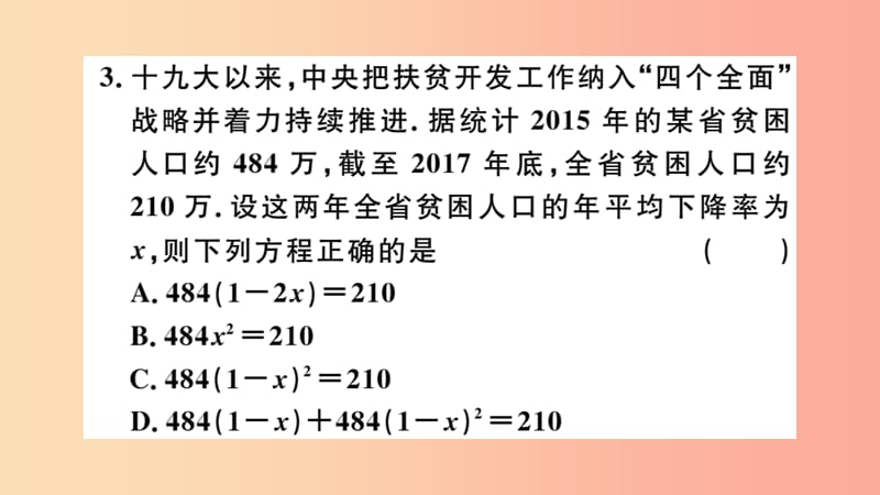 2019春九年级数学下册 专项训练一 一元二次方程习题讲评课件 新人教版.ppt_第3页