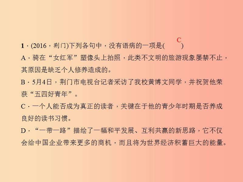 九年级语文下册 期末专题复习三 句子(病句、标点、仿写、排序)习题课件 新人教版.ppt_第2页