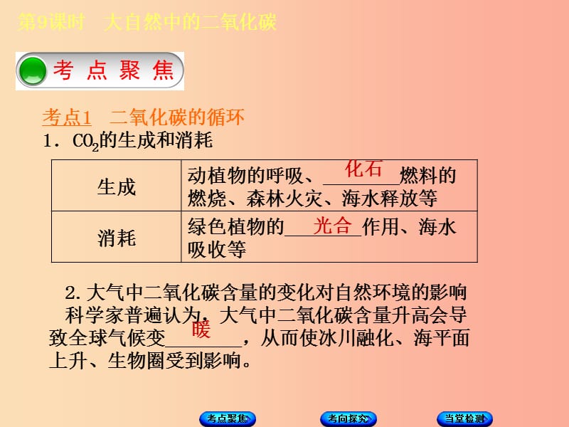 2019版中考化学复习方案 第9课时 大自然中的二氧化碳课件 鲁教版.ppt_第2页