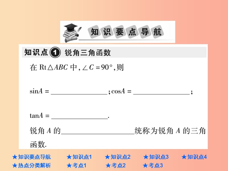 中考数学总复习 第一部分 基础知识复习 第4章 图形的认识及三角形 第6讲 锐角三角函数及解直角三角形.ppt_第2页