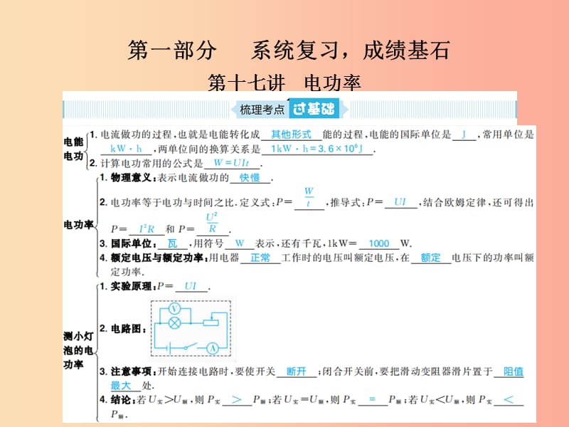 山东省青岛市2019年中考物理总复习 九年级 第17讲 电功率课件.ppt_第1页