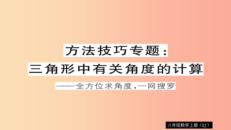 八年级数学上册 方法技巧专题 三角形中有关角度的计算习题讲评课件 （新版）湘教版.ppt_第1页