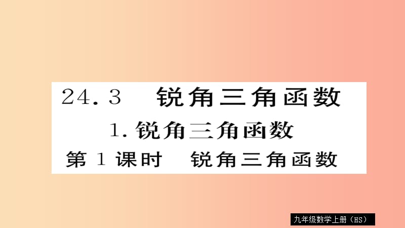 2019秋九年级数学上册 第24章 解直角三角形 24.3.1 第1课时 锐角三角函数习题课件（新版）华东师大版.ppt_第1页