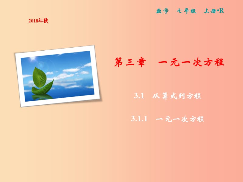 2019年七年级数学上册 第3章 一元一次方程 3.1 从算式到方程 3.1.1 一元一次方程课件 新人教版.ppt_第1页