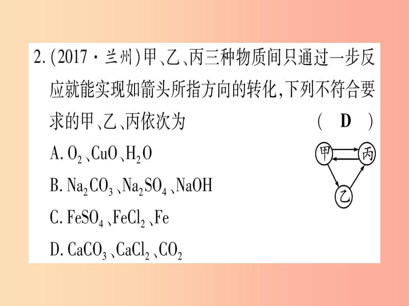 （甘肃专用）2019中考化学 专题突破四 物质之间的转换（提分精练）课件.ppt_第3页