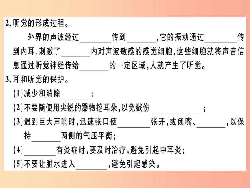 七年级生物下册 第四单元 第六章 第一节 人体对外界环境的感知（第2课时 听觉感知）习题课件 新人教版.ppt_第3页