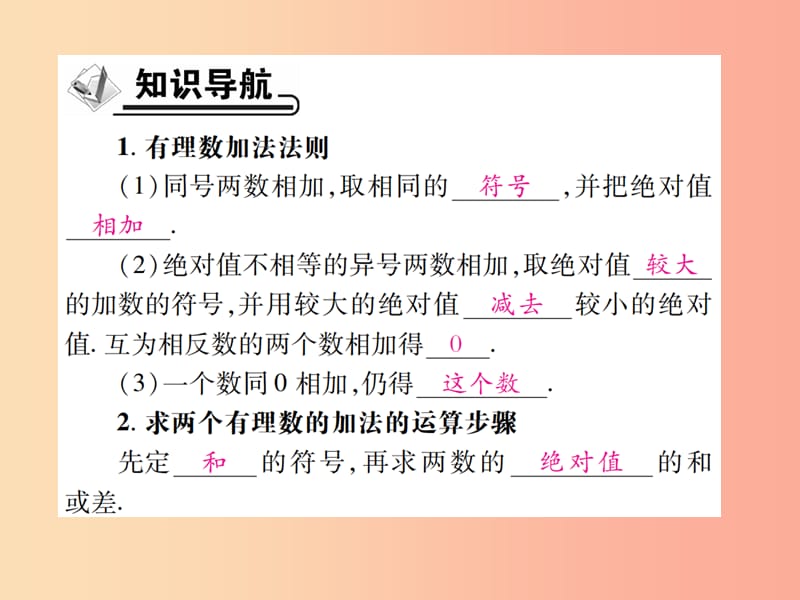 七年级数学上册 第一章 有理数 1.3 有理数的加减法 1.3.1 有理数的加法 第1课时 有理数的加法原则作业 .ppt_第2页