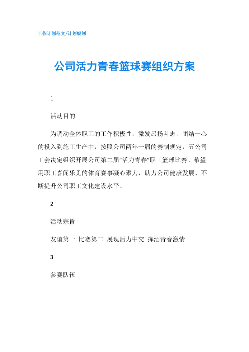 公司活力青春篮球赛组织方案.doc_第1页