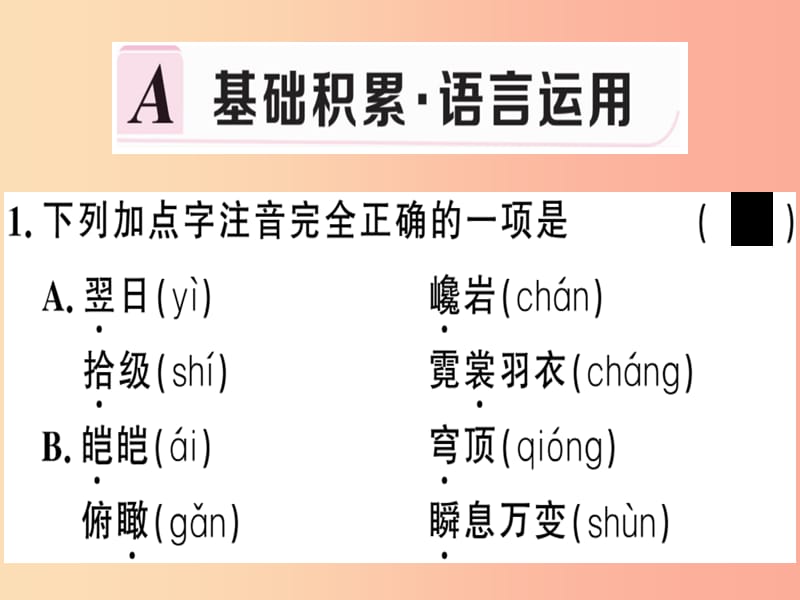 （河南专版）2019春八年级语文下册 第五单元 19 登勃朗峰习题课件 新人教版.ppt_第2页