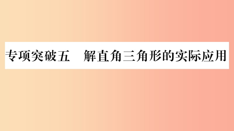 重庆市2019年中考数学复习 第二轮 中档题突破 专项突破五 解直角三角形的实际应用（精练）课件.ppt_第1页