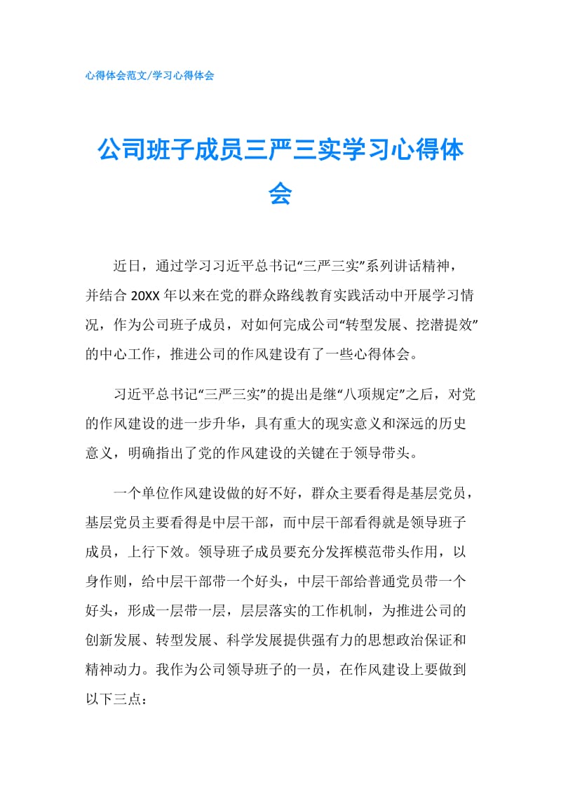 公司班子成员三严三实学习心得体会.doc_第1页