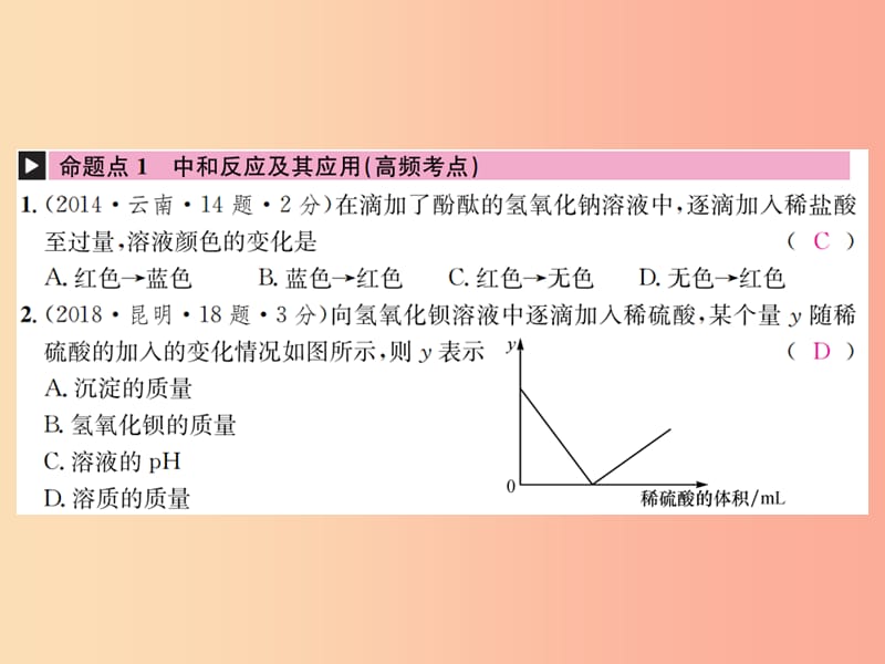 云南专版2019年中考化学总复习教材考点梳理第十单元酸和碱课时2酸和碱的中和反应课件.ppt_第2页