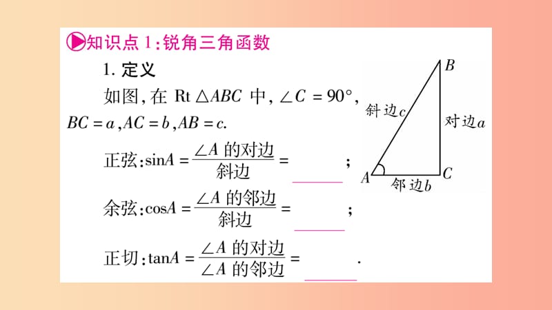 重庆市2019年中考数学复习 第一轮 考点系统复习 第四章 三角形 第五节 锐角三角函数及其应用（精讲）课件.ppt_第3页