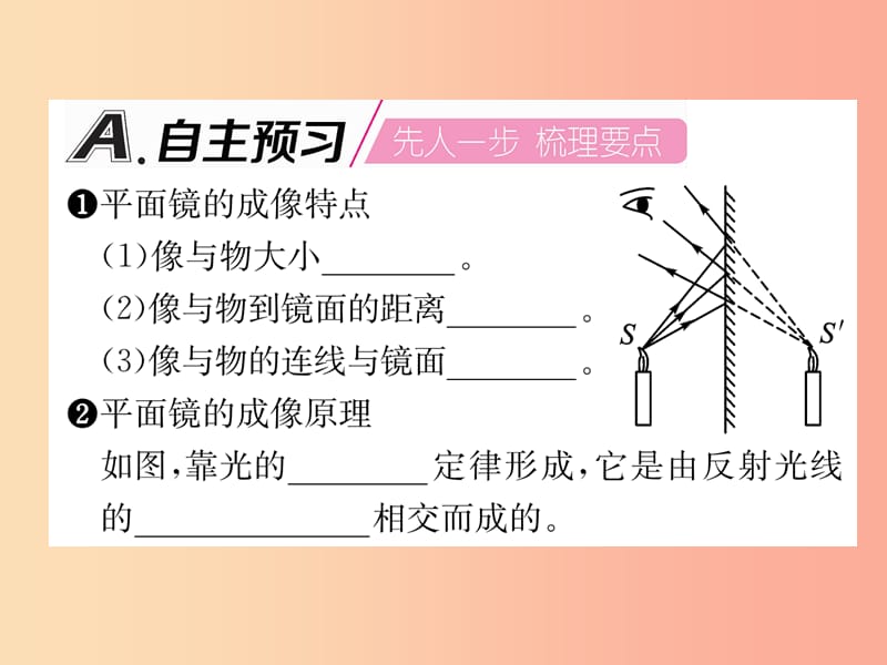 （山西专版）2019年八年级物理上册 第4章 第3节 平面镜成像（第1课时 平面镜成像的特点）作业课件 新人教版.ppt_第2页