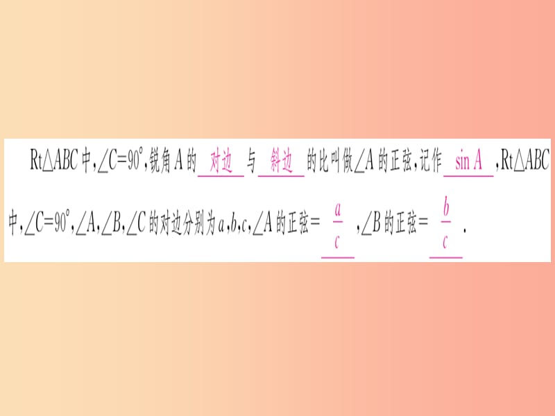 九年级数学下册 第28章 锐角三角函数 28.1 锐角三角函数 第1课时 正弦课堂导练（含2019中考真题） 新人教版.ppt_第2页